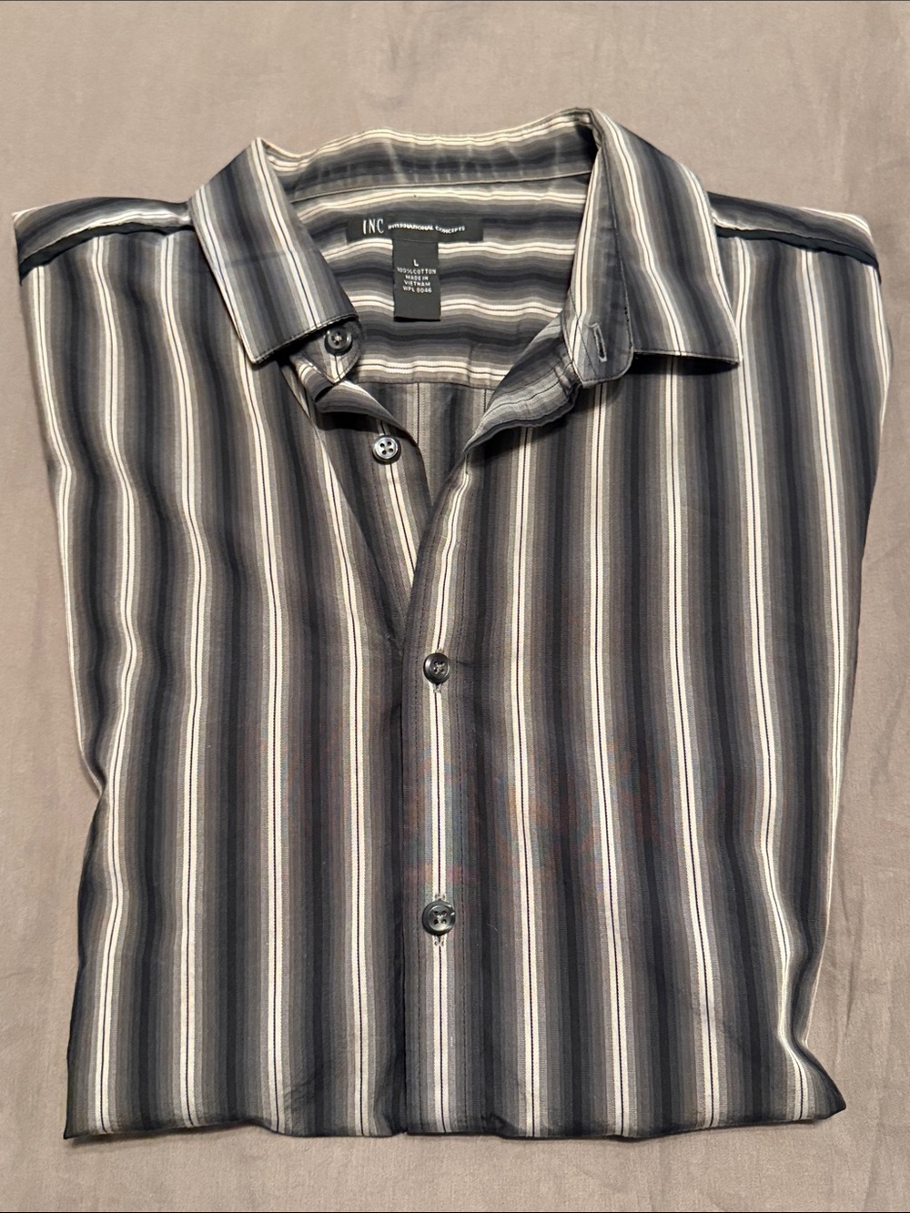 INC International Concepts Black and Gray Vertical Stripe Button-Down Shirt